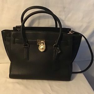 Michael Kors Hamilton Large Traveler Tote purse, black pebbled leather